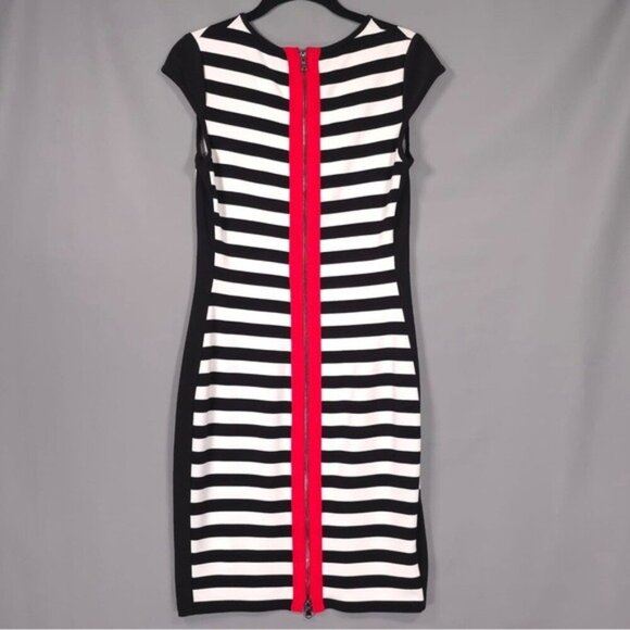 Joseph Ribkoff Sheath Dress Size 4 Striped‎ Bodycon Black White Style 161916 - Picture 2 of 13